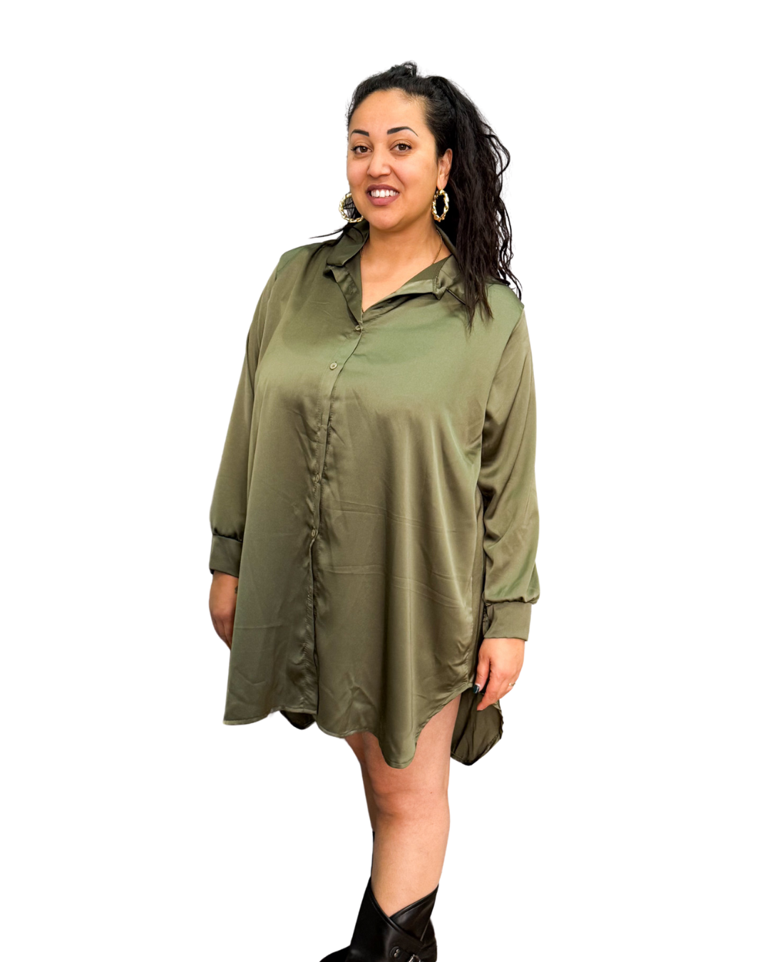 Maxi Camicia raso - Verde